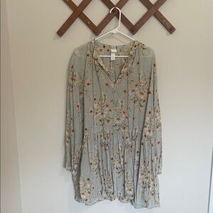 H&M Light Sage Green Floral Long-Sleeve Dress